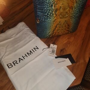 Brahmin Blue and Yellow Croc-Embossed Tote